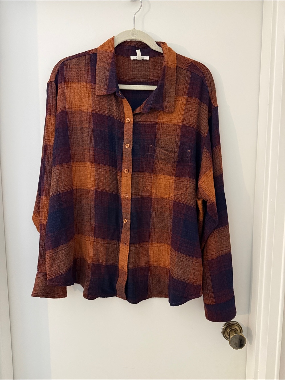 Maurices Plaid Button-Up Shirt in Rust and Navy